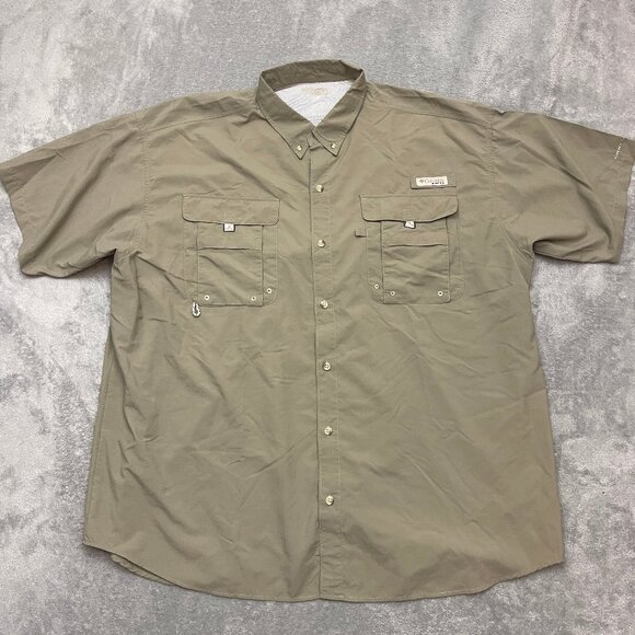 Columbia PFG Shirt Men Size XXL Khaki Short Sleeve Button Up Omni-Shade - Picture 1 of 10